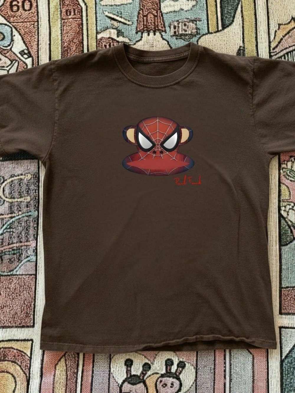 Gildan Brown Tee with Red Spider-Mask Graphic